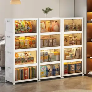 White Stackable Storage Bins With Lids and Double Doors Plastic Storage Box Collapsible Organizer Large Folding Storage Containers