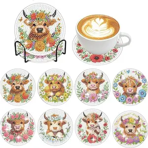 8-Piece Diamond Art Coaster Set with Stand, DIY Animal Pattern Diamond Art Coasters, Diamond Painting Coasters, Suitable for Adults and Beginners, Perfect Gift