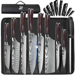 MDHAND Professional Kitchen Knife, 9 Piece Chef's Knife Set Sharp knives for the kitchen High Carbon Stainless Steel, Japanese Cooking Knife with Roll Bag Retro Blade