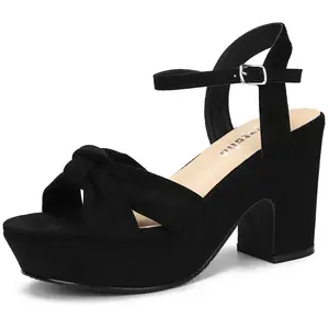 Women's thick soled high heels with sandals on the ankle open toe suede slope heels sandals fashionable wedding sexy dress, block thick high heels