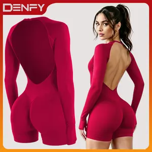 DENFY Impact Long Sleeve One Piece Jumpsuit Fitness Gym Bralette Soft Workout Activewear