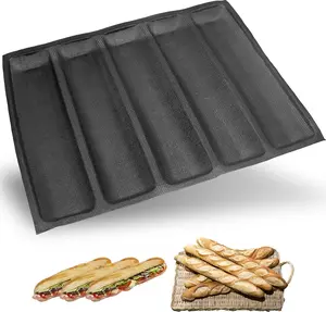 5-Cavity French Bread Baking Pan, Soft Foldable Non-Stick Hoagie Rolls Pan, BPA-Free, Easy Storage, 17.2" x 12.2" x 1.4"