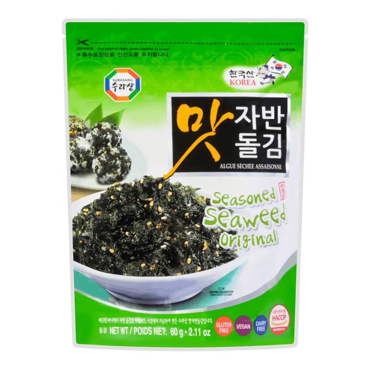 SURASANG Korean Natural Roasted Seaweed Crumbs Original Flavor 2.12 oz