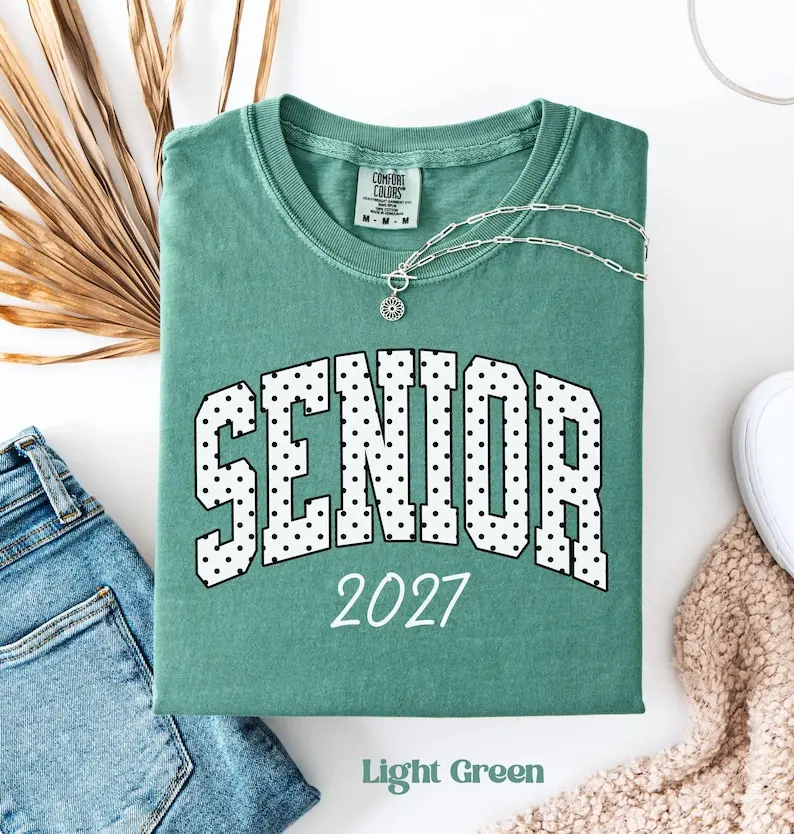 Comfort Colors Polka Dot Senior 2027 T-Shirt, Class of 2027 Tee, Graduation Matching School Shirt, Graduation Gift, Class Of 2027 Shirt, High School Senior Tee, Graduation Shirt, Full Size, Full Color