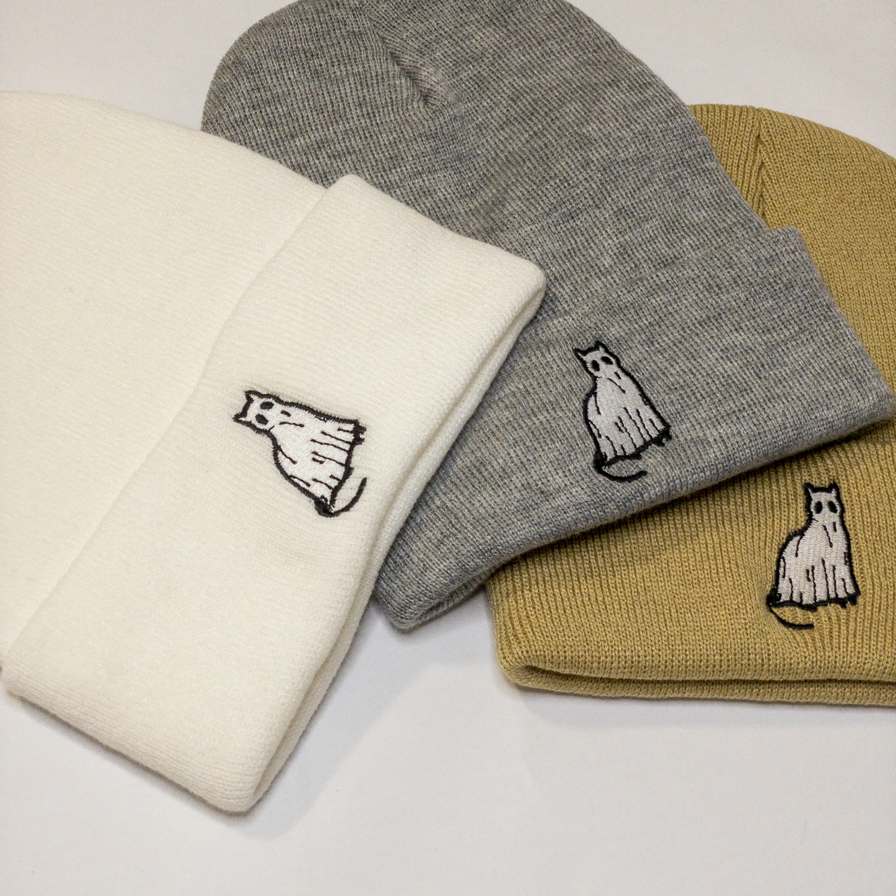 Cat Ghost Embroidered Beanie - Spooky Embroidery - Halloween Beanie