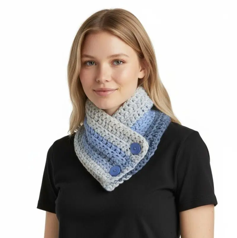 Unisex Handmade Soft Chunky Yarn Colorblock Round Infinity Scarf - Button Close, 1 Size Adjustable Fit, 64.6 in Length for Chilly Morning Walks & Everyday Warmth, One Size