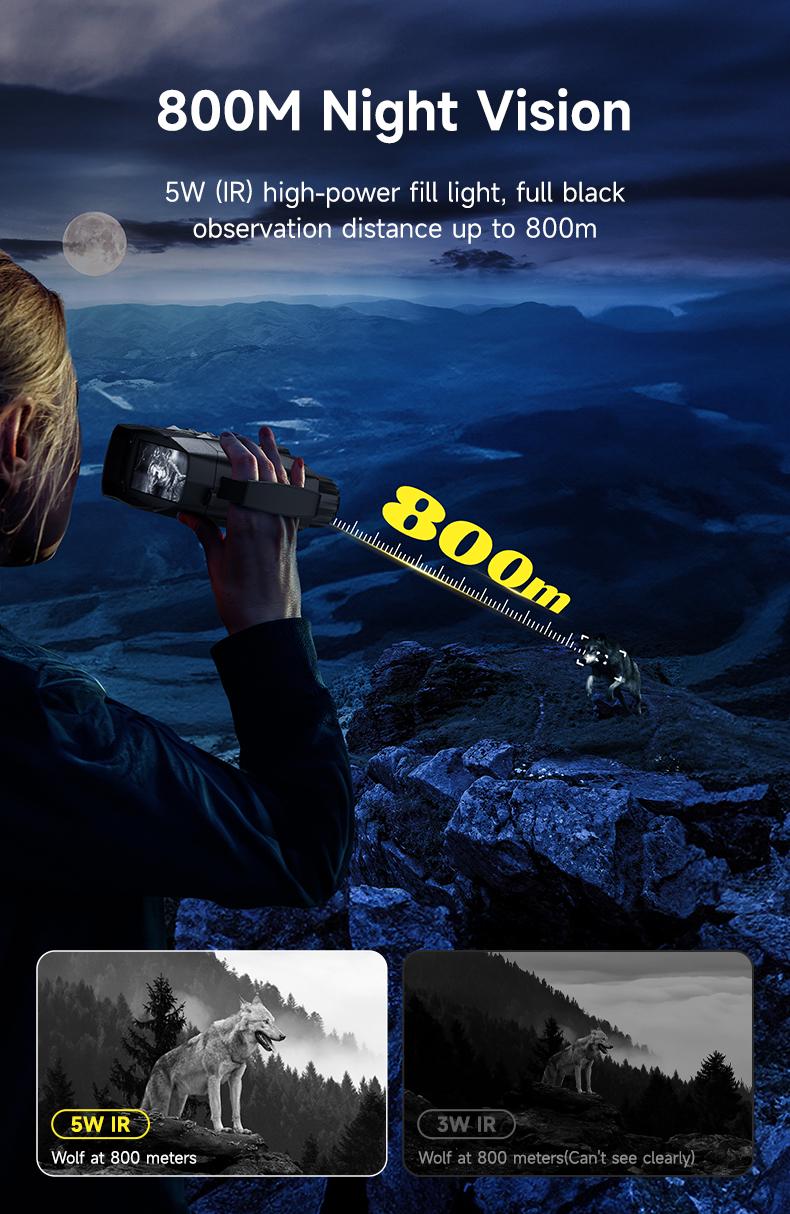 4K HD Night Vision Binoculars, 800m Viewing Range, 3.0" Screen, 5W IR, Photo/Video, Built-in Flashlight, Night Vision Goggles for Hunting, Camping, Surveillance