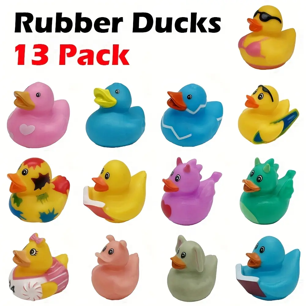 13-Piece 2.3in Inflatable Rubber Duck Toys - Rubber Duck Bath Accessories, Jeep Decor, Summer Pool Water Toy Supplies for Kids, Adults