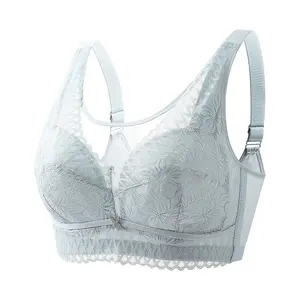 Women's Elegant Nylon Thin Wireless Minimizer Bra - Full Lace Cup, Adjustable Breathable Design, Push-Up Lift