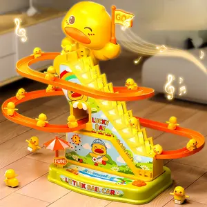 Duck Climbing Stairs Toy with 6 Mini Ducks Electric Slide Yellow Duck Toy with Light and Music Toy Holiday Gift Birthday Gift Christmas Gift
