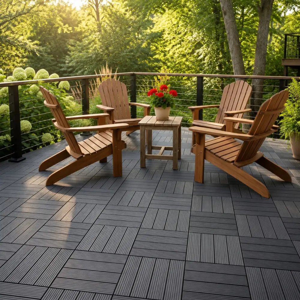 Littleox Plastic Interlocking Deck Tiles, 44 Pack 12"x12" Waterproof Non-Slip Outdoor Patio Flooring, All Weather Drainable Snap Together Decking Tiles for Poolside, Porch, Garden, Backyard & Shed Floor,Grey