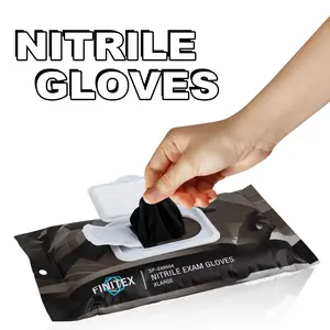 FINITEX Disposable Nitrile Cleaning Gloves, Black 60Pcs POP-N-Go Bags Waterproof Lightweight Hygienic Packaging for Rainy Work Sea Fishing Household Kitchen Cook Washing Indoor Outdoor Camping Gardening Cleaning Gloves, Spring Valentine Holiday Love Gifts