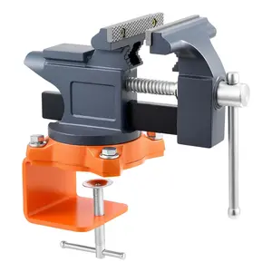 Bench Vise 4.5-Inch Portable Workbench Vice with 270° Swivel Base, Quick-Release Rotating Clamp, Cast Iron Construction for Woodworking, Metalworking, Drilling, Sawing, and Cutting Conduit