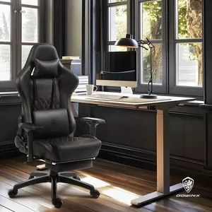 Dowinx Gaming Chair Big and Tall, Ergonomic Computer Chair with 4D Armrests and Footrest Massage Lumbar Support, High Back Comfortable Gamer Chair for Adults 350Lbs PU Leather for Office Game, Black