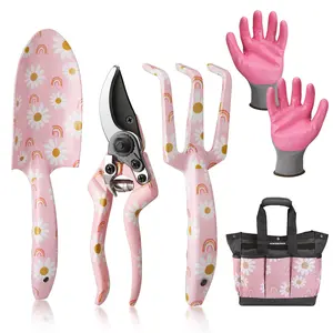 5PCS Garden Tool Set, Aluminum Heavy Duty Gardening Tool Set with Garden Tool Bag, Outdoor Garden Hand Tools, Ideal Garden Tool Kit Gifts, Pink