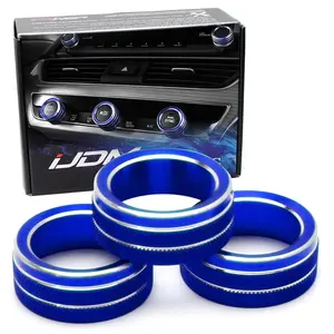 iJDMTOY 3pcs Sports Blue Anodized Aluminum AC Climate Control Switch Turner Ring Covers For 2018-2022 Honda Accord