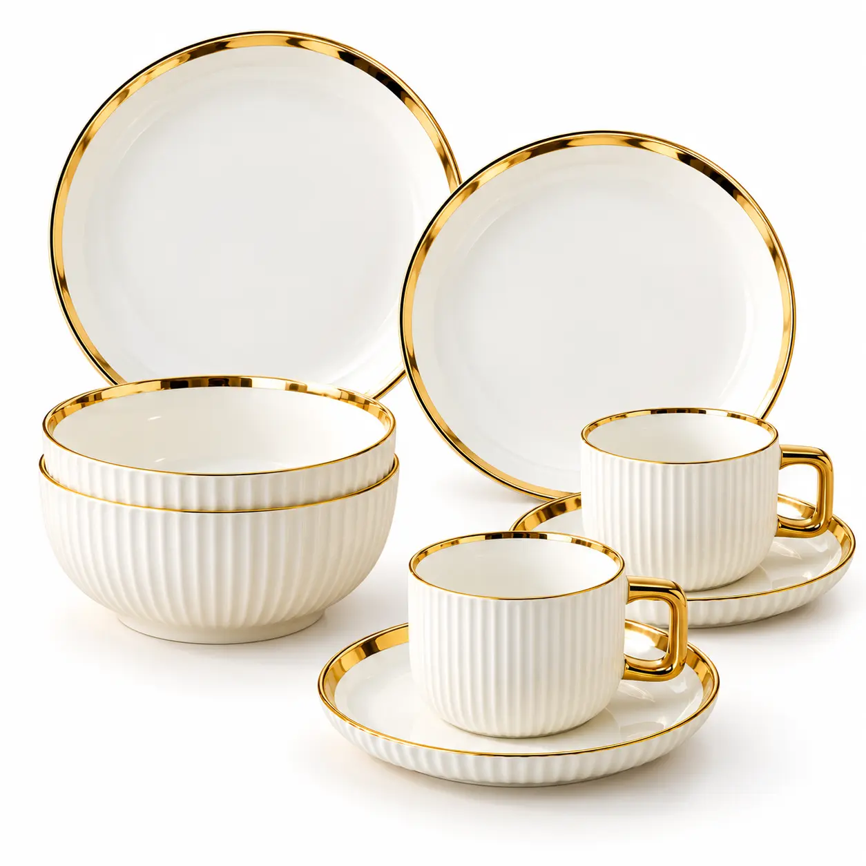 8-Piece Ceramic Dinnerware Set, Handcrafted with Double Reactive Glaze, Dishwasher & Microwave Safe, Stackable, Ideal for Home & Restaurant Use