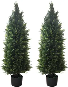 Artificial Topiary Tree 2-Set - Beautiful Realistic Faux Cedar Pines, 5 Feet Tall, UV Protection for Longer Life, Durable 6" Wide Heavy Duty Pots for Outdoor & Indoor Decor(2, 60 inch)