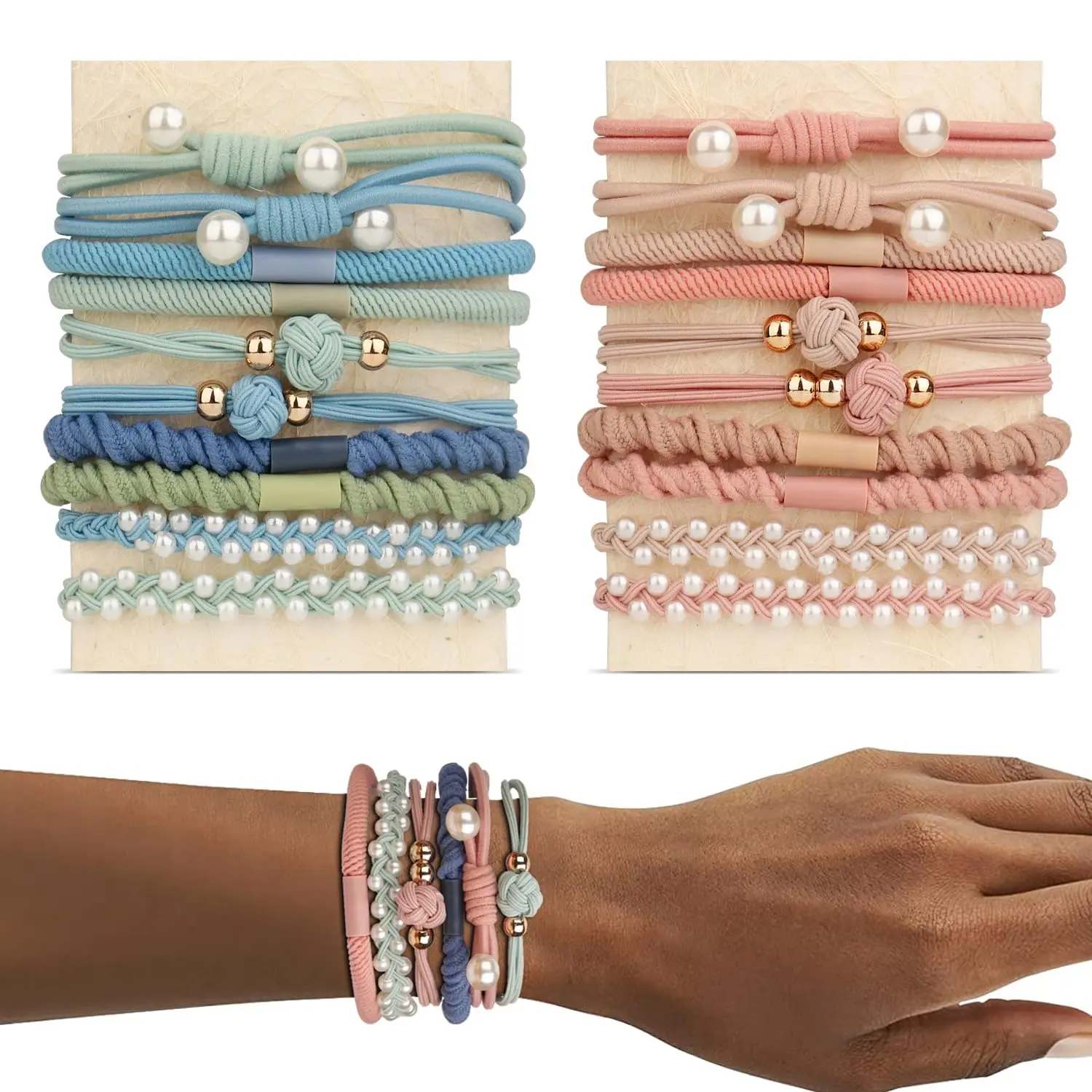 20Pcs Boho Hair Ties Bracelet, Elastic Ponytail Cute 