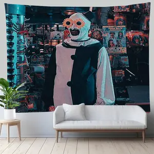 60in x 40in   tapestry 1pc Horror Clown Tapestry, 79x58 Inch, Polyester Fiber, Quirky Wall Art, Durable, Perfect for Halloween, Bedroom, Living Room Decor, Unique Gift for Horror Fans  poster  home decor banner wall art bedroom