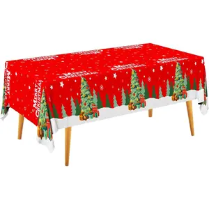 Christmas Table Decorations Christmas Tree Disposable Tablecloth Waterproof Plastic Rectangular Table Cover for Merry Christmas Party Supplies, 4 PCS 54 X 108 inch
