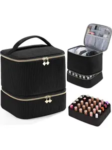 Nail Polish Storage Bag, Makeup Storage Bag Holds 30 Bottles & Nail Lamp, Velvet Manicure Tool Organizer, Essential for Beauty Studios, Perfect Valentine Gift