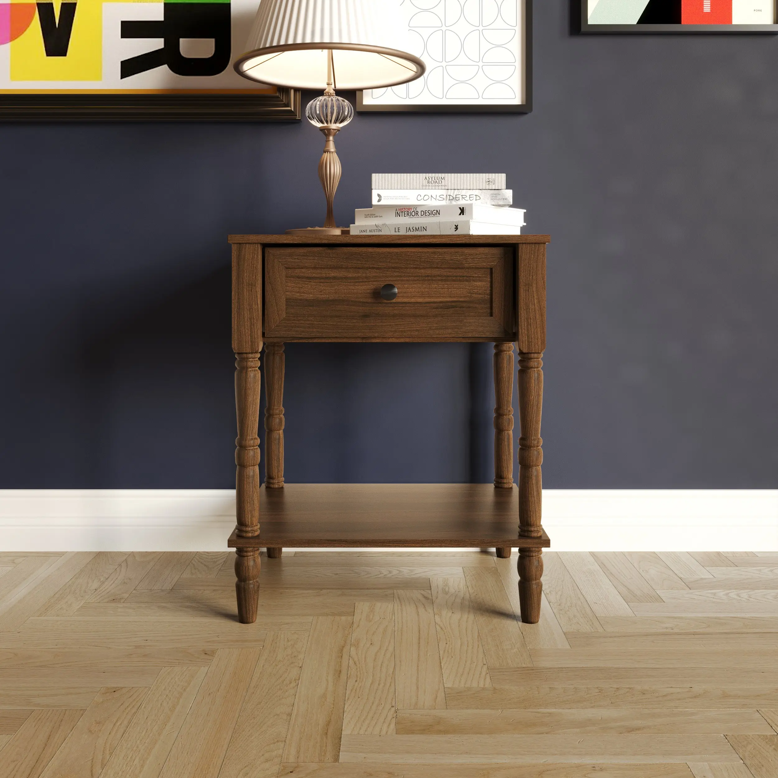 Favorer Rumford 1-Drawer Bedroom Nightstand - Brown Bedroom Furniture with Rectangle Natural Woodgrain Top, Clean Look Storage Side Table, Simple Design Legged Bedside Cabinet (Assembly Required), Bedroom Nightstands, Classic