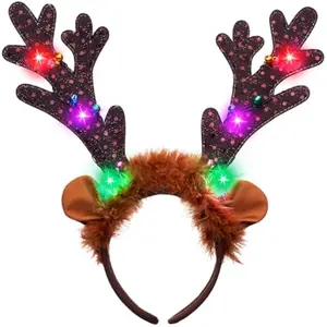 Christmas 2PCS Light Up Cute Reindeer Headband Adult Kids Party Favor Supplies, Xmas Accessories for Christmas Holiday Parties, Annual Holiday, Photos Booth