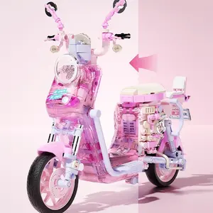 toy decoration Jaki Clear Pink Motorcycle Building Block Assembly Bike with Mechanical Detail and DIY Decal Stickers Premium ABS Blocks 282mm x 105mm x 218mm birthday display collectibles figure gift