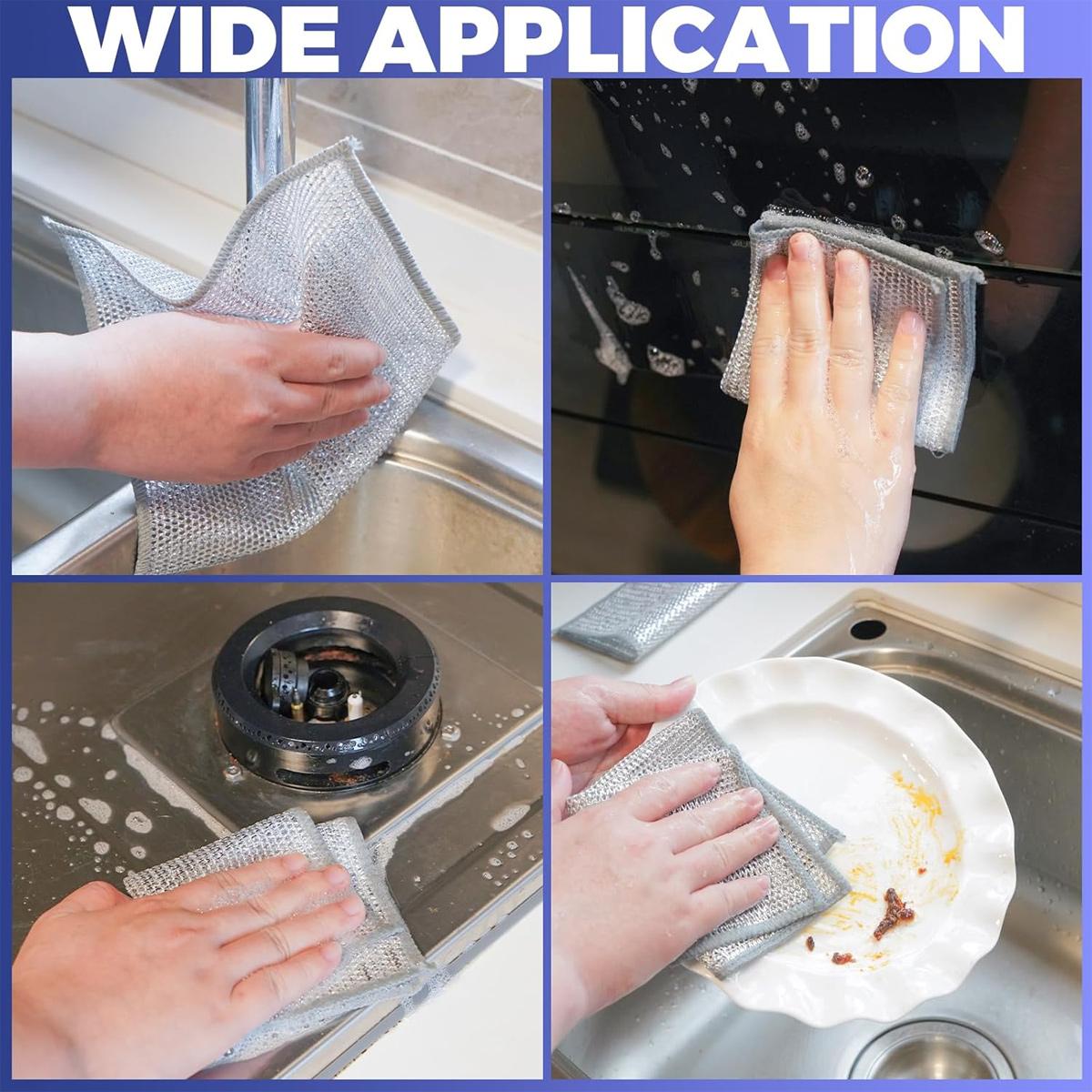 12pcs Non Scratch Wire Dishcloth Multipurpose Wire Dishwashing Rag for Wetand Dry, Metal Scrubbers for Cleaning Dishes, Dual-Sided Kitchen Cleaning Cloth with Mesh,Cleaning Tool for Pot,Silver