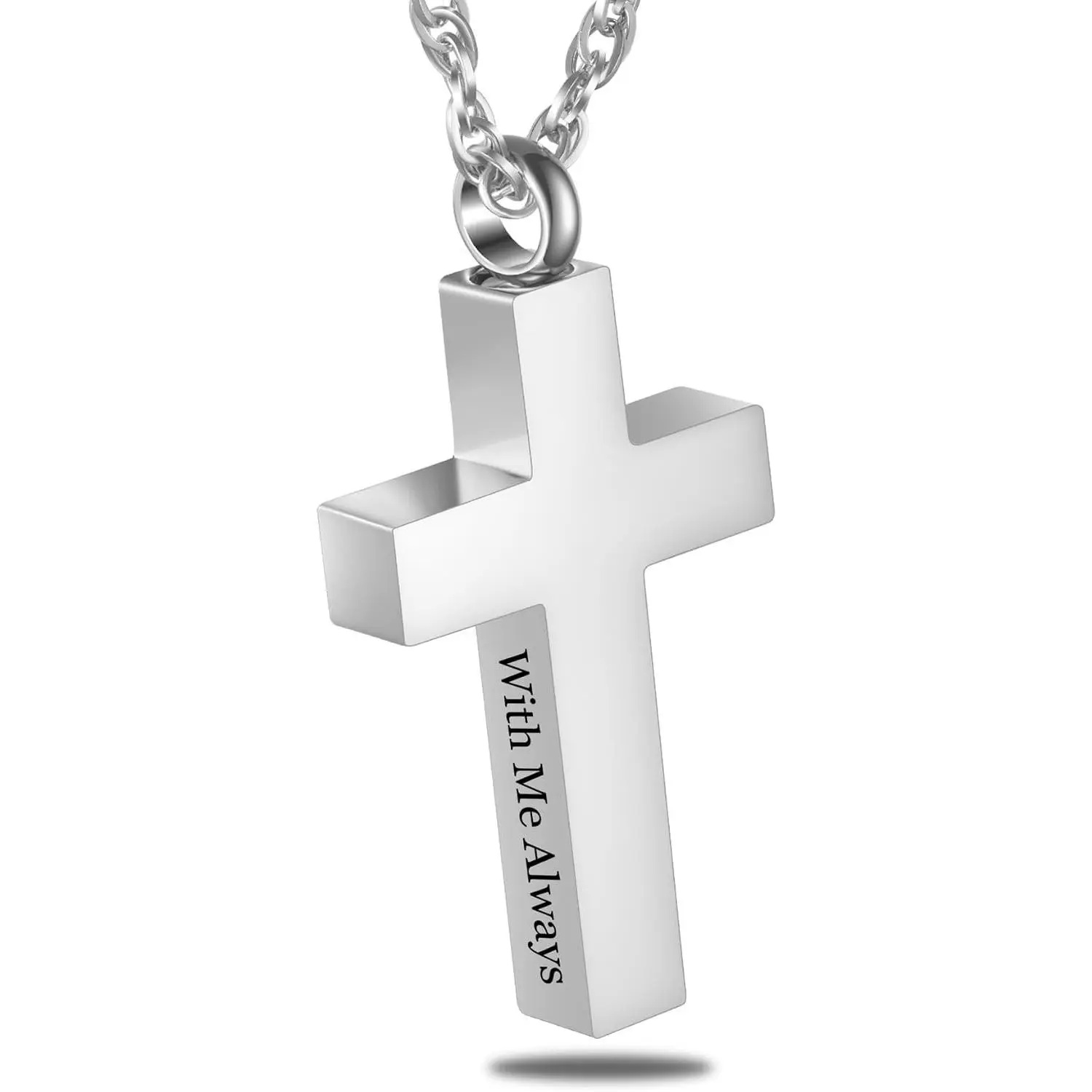 Cremation Cross Necklace for Ashes, Stainless Steel Cross Urn Locket Pendant, Memorial Keepsake Jewelry - With Me Always(Gift)