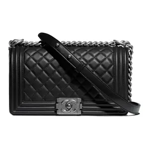 Pre-owned CHANEL Leather Crossbody Bags LeBoy Medium Black Quilted Calfskin Flap Bag with Ruthenium Hardware