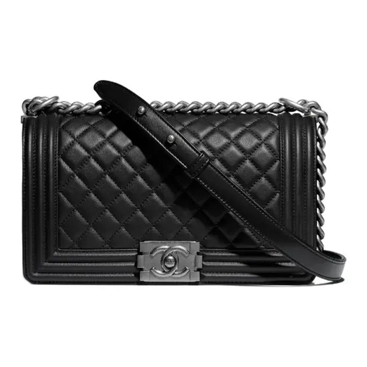 Pre-owned CHANEL Leather Crossbody Bags Le Boy Medium Flap Bag in Black Lambskin with Ruthenium Hardware