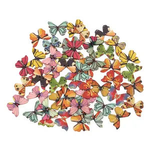 50Pcs 2 Holes Mixed Butterfly Wooden Button Sewing Scrapbooking DIY Craft