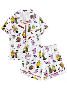 Cartoon Dog Graphic Pajama Set, Casual Loose Short Sleeve Sleepwear, Soft Breathable Home Loungewear, Unisex Daily Wear Pajamas Ideal Gift