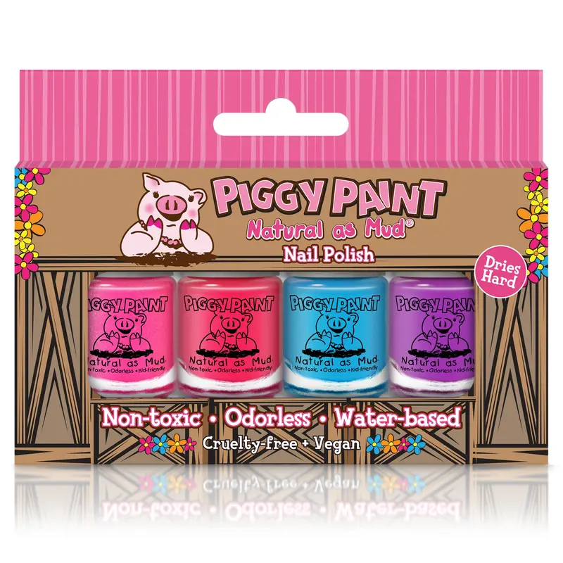 Piggy Paint Barn 4-Polish Set - Kids Non-Toxic Water-Based Vegan Cruelty-Free Nail Polish for Children, 0.12 oz Color Variant, Dries Hard, Safe for Babies & Toddlers