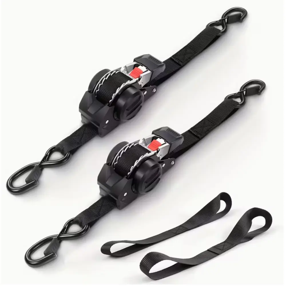 2-Pack Self-Retracting Ratchet Tie Down Straps - Durable Nylon Heavy Duty Straps, 1"x10' with Soft Loops and Storage Bag, All Conditions Use for Trucks Cargo Securing