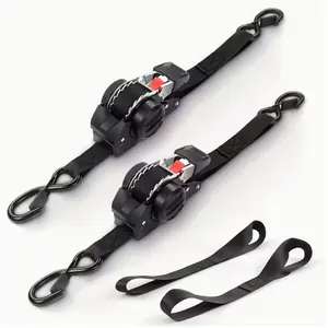 2 Pack Retractable Ratchet Strap Set, 1" x 10', Heavy Duty Tie Down Straps for Motorcycle, Truck, Trailer & Cargo Securing, with Soft Loops and Storage Bag