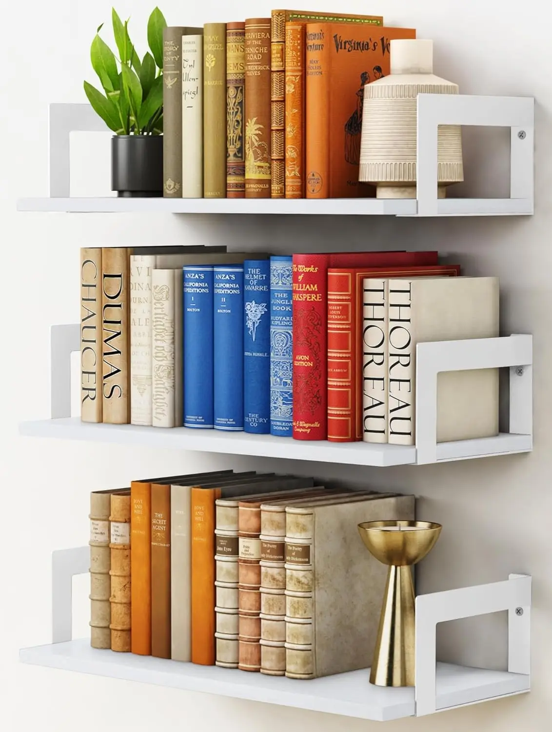 White Wall Bookshelf for Kids Room, Small Floating Book Shelf for Teen Girls Boys Bedroom, 8 Inch Deep Wall Mounted Bookshelves for Office Living Room Bathroom Decor (3-Pack)