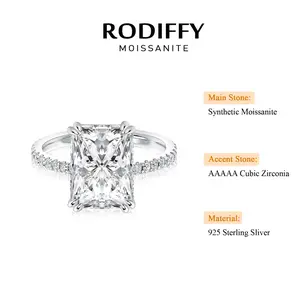 RODIFFY 4.5 Ct Synthetic Moissanite Radiant Cut Engagement Ring In Sterling Silver
