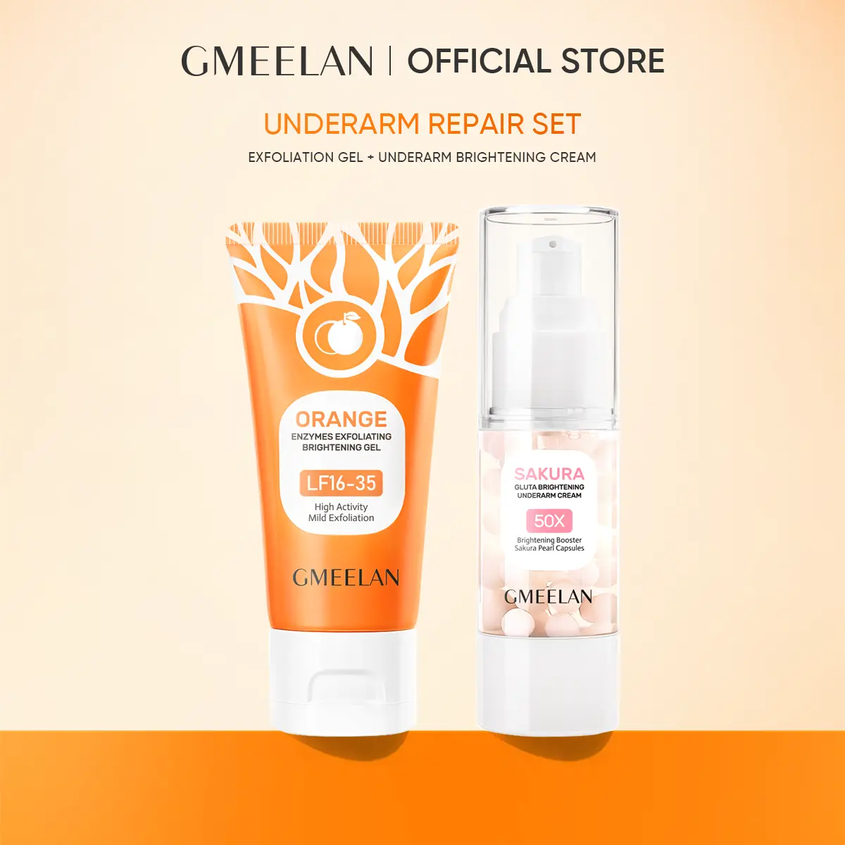 GMEELAN 2pcs Skincare Set with Orange Enzymes Exfoliating Gel 50G & Sakura Gluta Underarm Cream 30G Mild Exfoliating Fast Non-Irritating