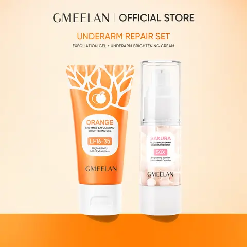 GMEELAN Mild Sensitive Body Care 2-Piece Set - 50G Orange Exfoliating Gel with Milk Enzyme Polish, 30G Sakura Gluta Underarm Care Cream, Fast-Acting, Non-Irritating, Suitable for All Skin Types