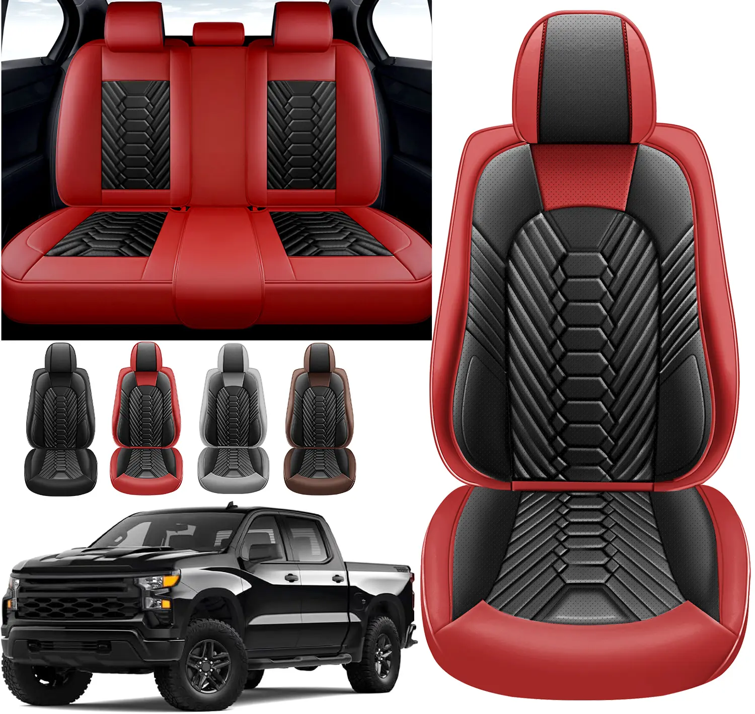 For Chevy Silverado GMC Sierra Pickup Trail Boss Custom Fit 2007-2024 2025 2026 1500 2500HD 3500HD Crew Double Extended Cab,For Yukon 2007-2026 Waterproof Nappa leather Seat Covers - Full Set