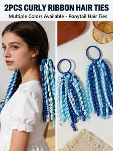1Pair Women's Simple Colorful Rolled Thread Hair Ties, Bubble Flower Hair Rope, Suitable for Ponytails, Elegant Headwear Accessories