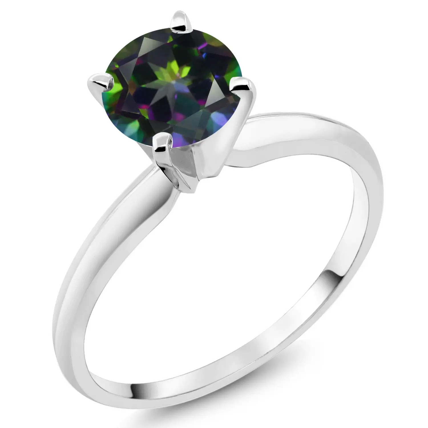 14K White Gold Green Mystic Topaz Solitaire Engagement 4-Prong Ring For Women | 1.00 Cttw | Round 6MM | Gemstone Birthstone