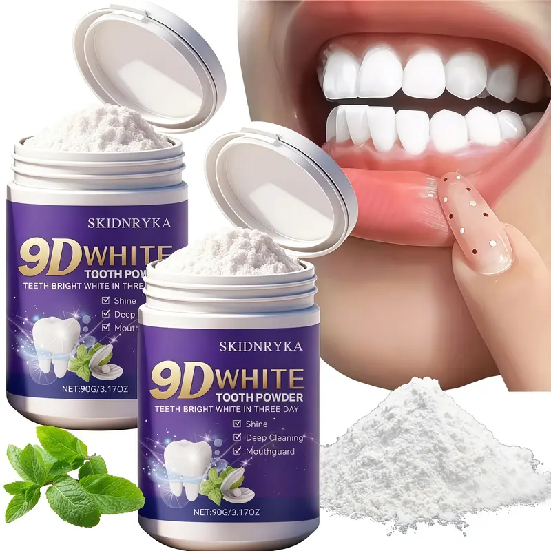 9D Teeth Whitening Polishing Powder - 90g (3.17oz) Brightening Cleanser, Adult Breath Freshener, Deep Mouth Cleanse, Pearly Whites, Daily Oral Care, Portable Travel Size, Ideal Oral Hygiene Gifts for Adults