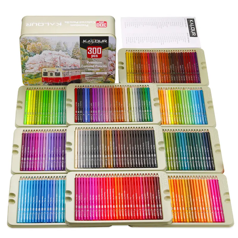 KALOUR Professional Colored Pencils,Set of 300 Colors,Artists Soft Core with Vibrant Color,Ideal for Drawing Sketching Shading,Coloring Pencils for Adults Artists Beginners