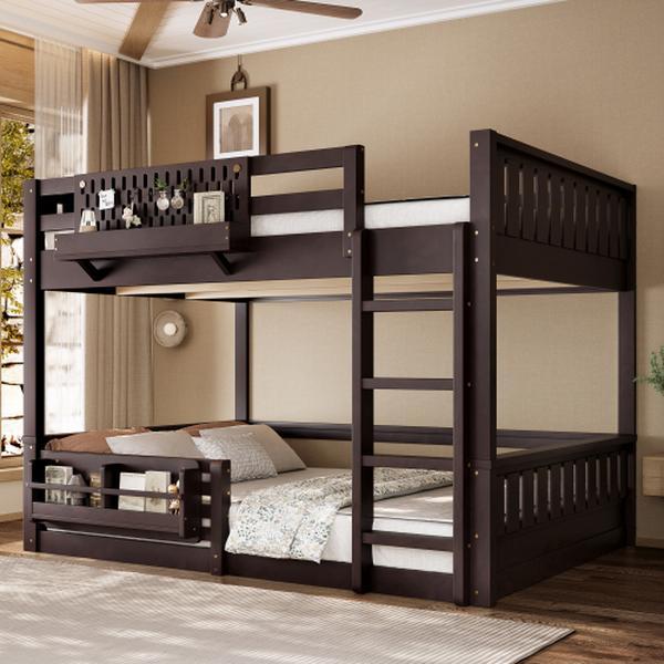 [Bellemave]Twin/Full XL/Queen Bunk Bed with Ladder and Guardrails, Pegboard and bookshelf,