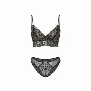 Cider Lace V-Neck Plunge Bra & Mid Rise Briefs Lingerie Set