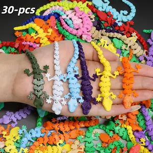 30-Pack Random 3D Printed Flexible Lizard Figurines, Colorful Realistic Climbing Pets, Desktop Decorations, Holiday Gifts